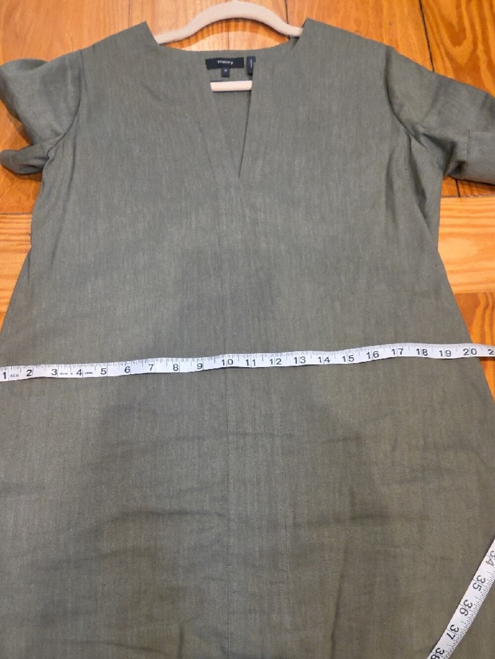 Theory Olive Green V-Neck Short-Sleeve Shift Dress - Picture 8 of 10